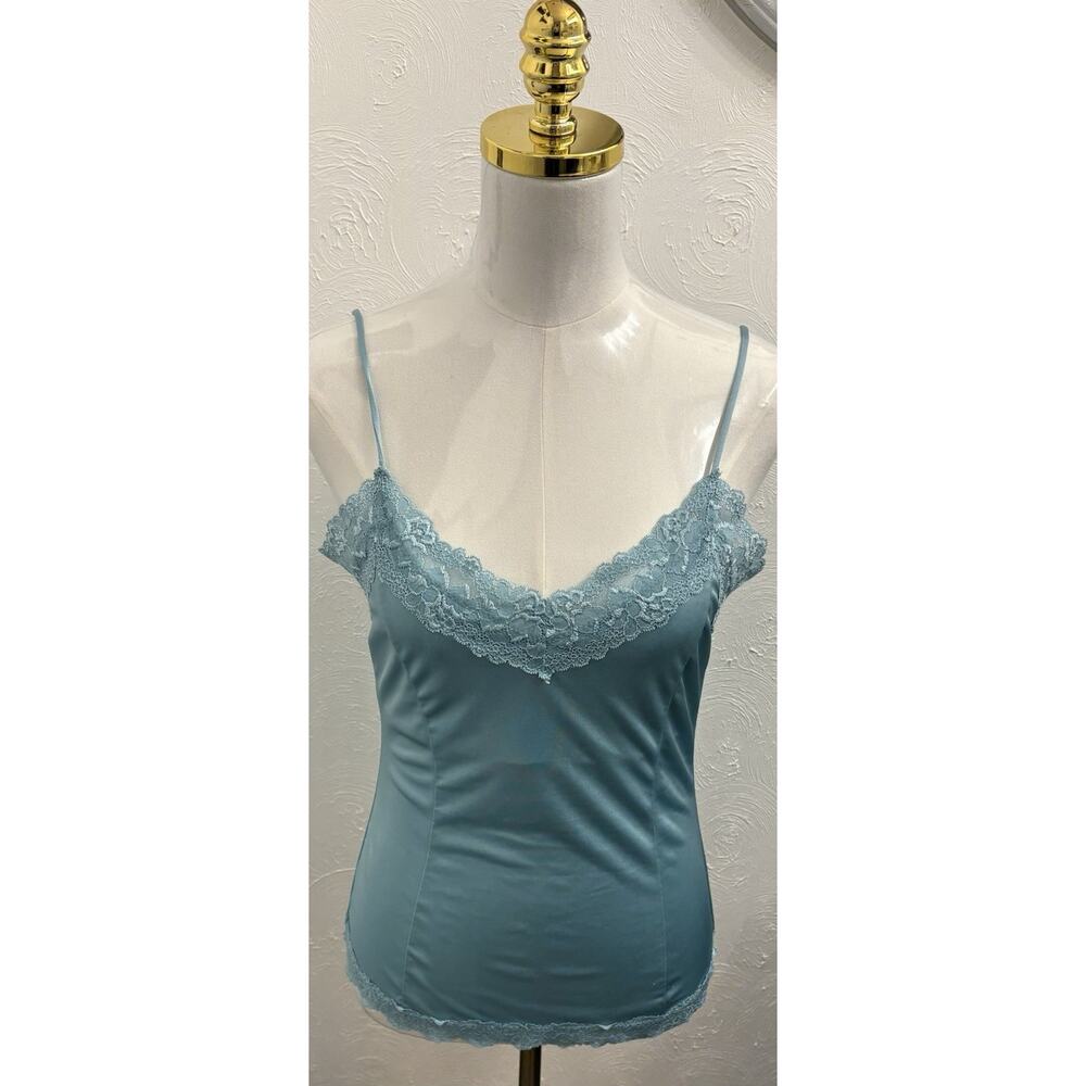 Vintage Y2K Victoria's Secret Lace Trimmed Mint Green Satin Cami Top Med Fairy